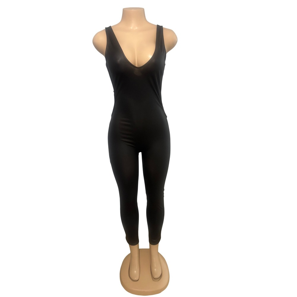 Windsor Black Sleeveless Bodycon Jumpsuit Side Cut Out Deep V-Neck Night Out